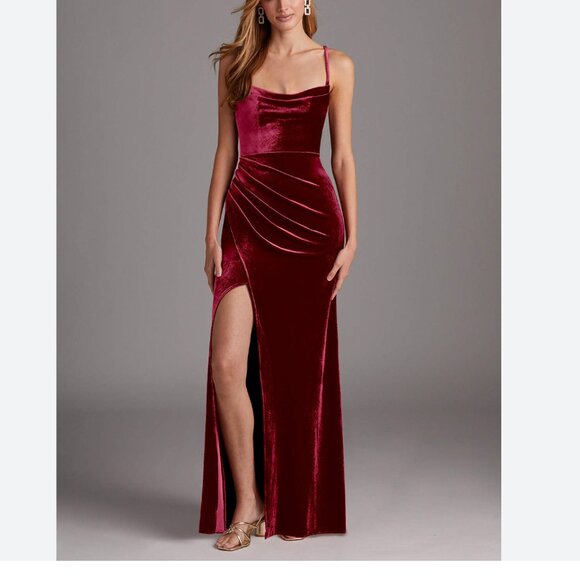 AZAZIE Kindness Burgundy Sheath Cowl Neckline Velvet Maxi Dress size A14 - Picture 1 of 10
